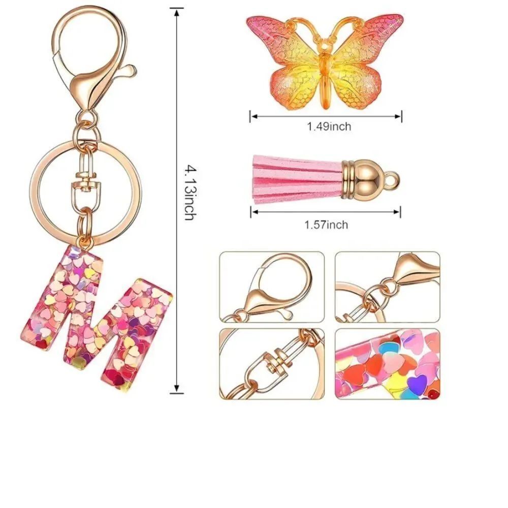 Pink Initials Heart Tassel Keychain - Picture 4 of 4